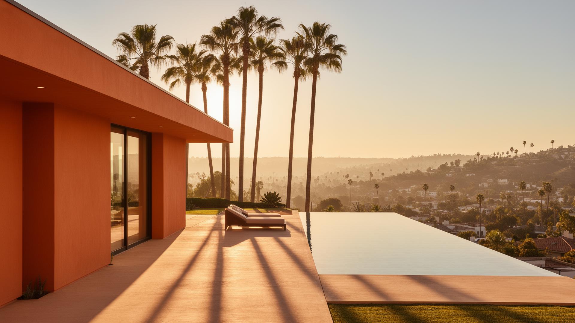Modern Los Angeles luxury home at golden hour